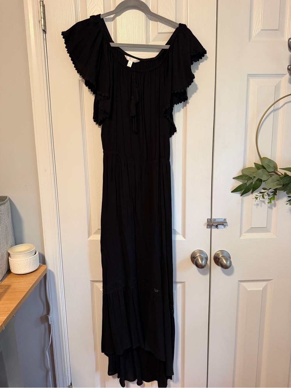 Time and Tru Black Flutter-Sleeve Maxi Dress